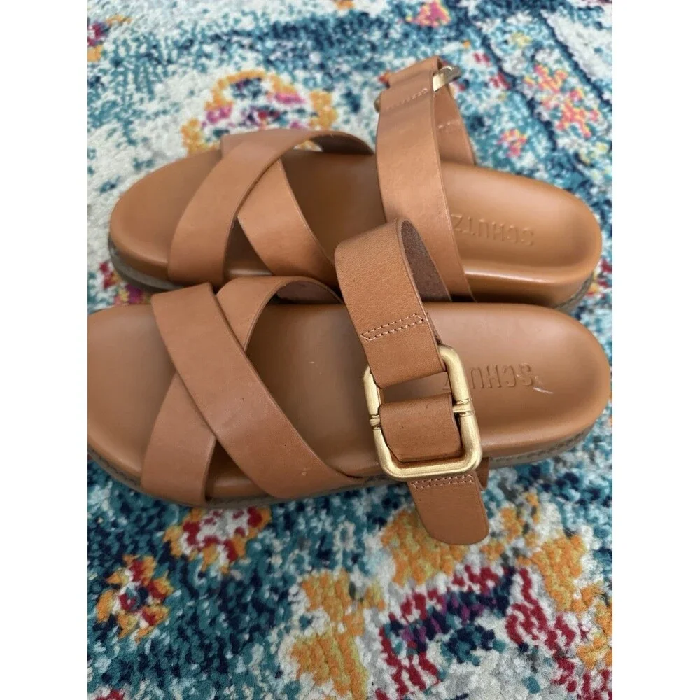 Schutz Vivienna Sporty Leather Slide Sandals Size 5